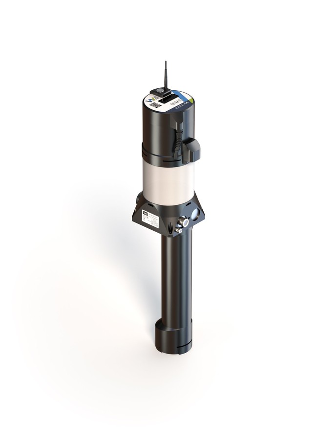 Will-Fill AIO AP analyser render — a black cylindrical unit with a viewing window and integrated sensor interface
