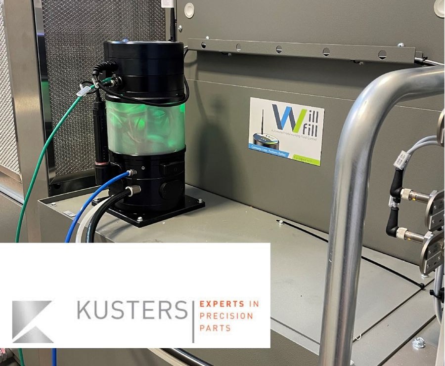 Will-Fill unit installed at Kusters, a precision-parts manufacturer, with the Kusters logo